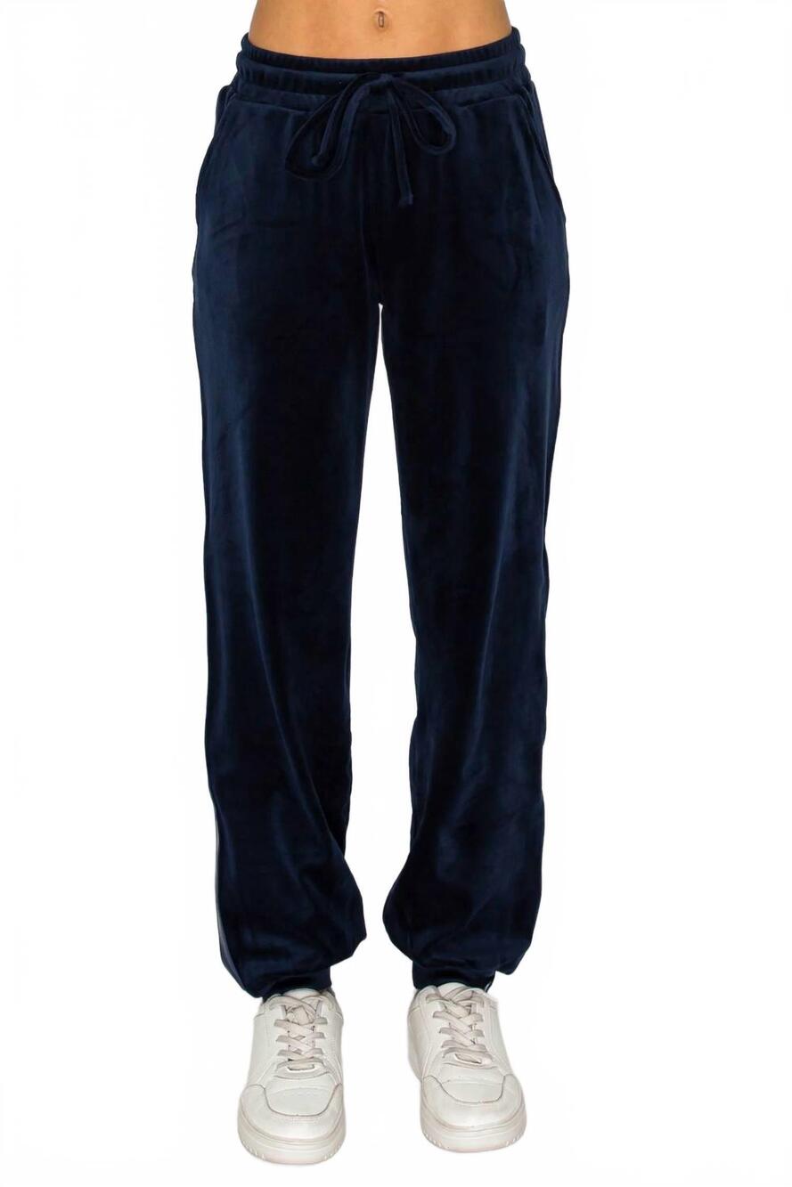 NEW KNIT RIOT velour track jogger pants in navy